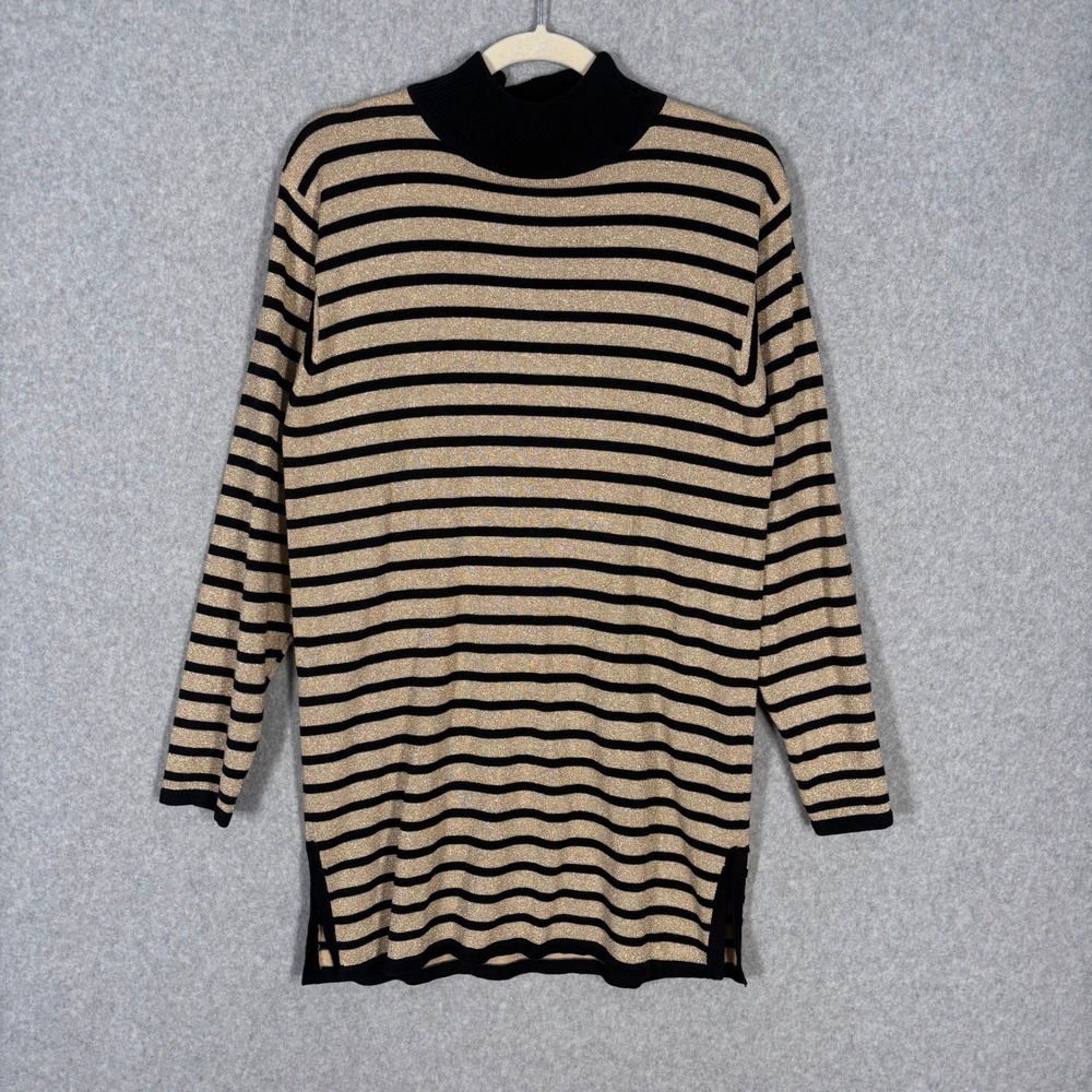 Vintage 90s Gold Metallic Tunic Sweater Medium Sailor Glam Regency‎ Shimmer 80s